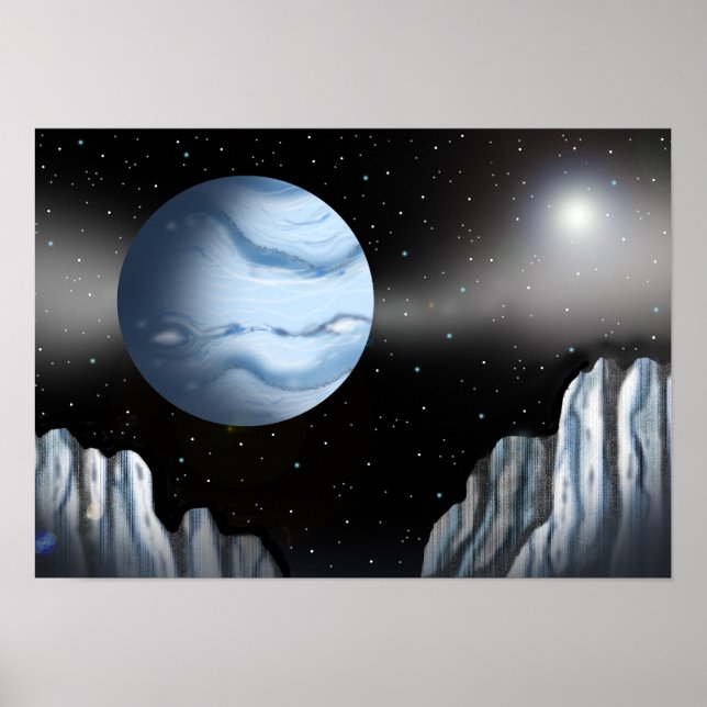 Blue planet above an ice wall. poster (Front)