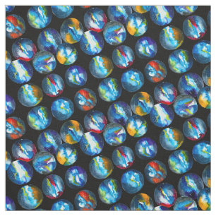 Blue planet galaxy watercolor art fabric