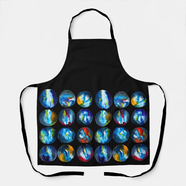 Blue planet nebula galaxy watercolor apron (Front)