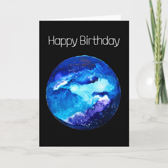 Blue planet nebula galaxy watercolor card (Front)