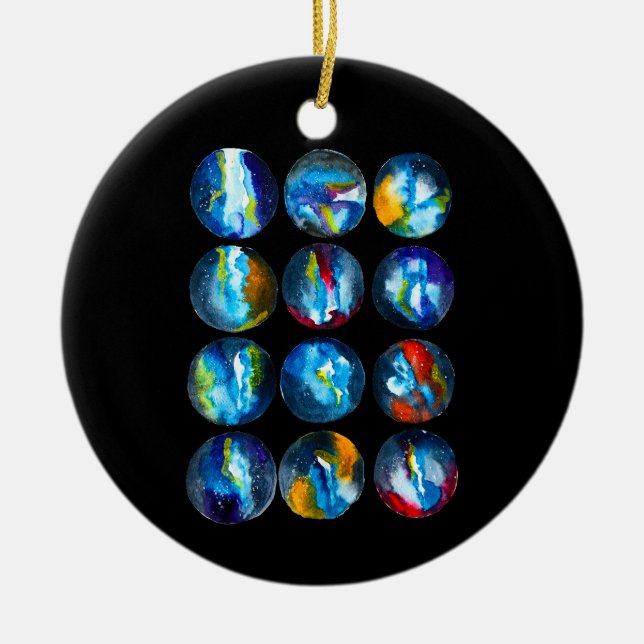 Blue planet nebula galaxy watercolor ceramic ornament (Front)