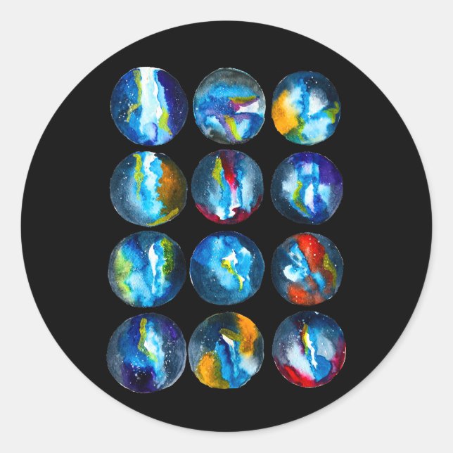 Blue planet nebula galaxy watercolor classic round sticker (Front)