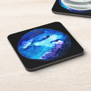 Blue planet nebula galaxy watercolor coaster