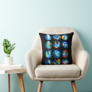 Blue planet nebula galaxy watercolor cushion