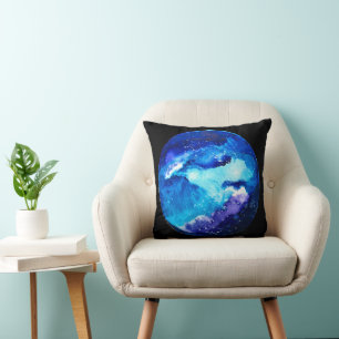 Blue planet nebula galaxy watercolor cushion