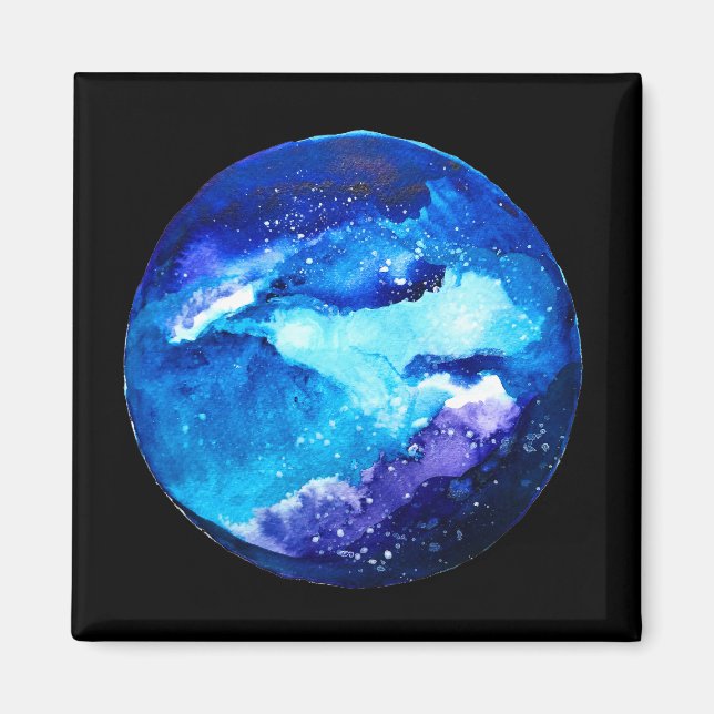 Blue planet nebula galaxy watercolor magnet (Front)
