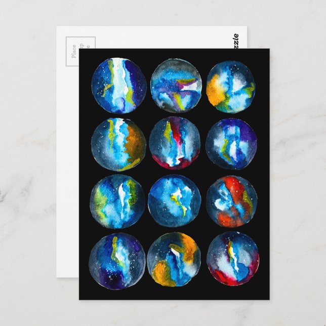 Blue planet nebula galaxy watercolor postcard (Front/Back)