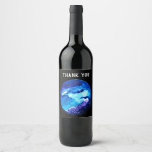 Blue planet nebula galaxy watercolor wine label