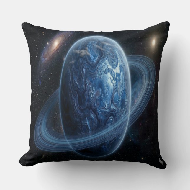 Blue Planet with Blue Rings Cushion (Front)