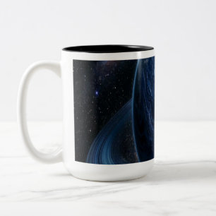 Blue Planet with Blue Rings Two-Tone Coffee Mug