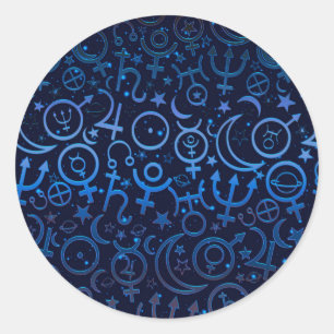 Blue Planetary Symbols Mystical Universe Planets Classic Round Sticker