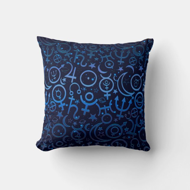 Blue Planetary Symbols Mystical Universe Planets Cushion (Front)