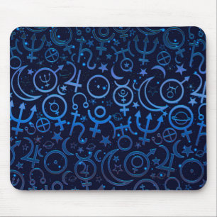 Blue Planetary Symbols Mystical Universe Planets Mouse Pad