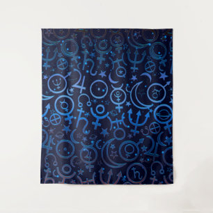 Blue Planetary Symbols Mystical Universe Planets Tapestry