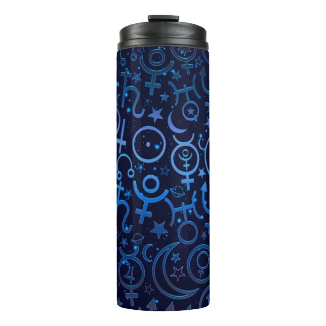 Blue Planetary Symbols Mystical Universe Planets Thermal Tumbler (Front)