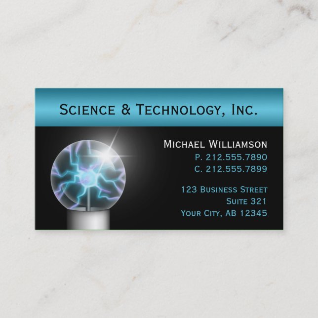 Blue Plasma Ball Science Business Cards (Front)