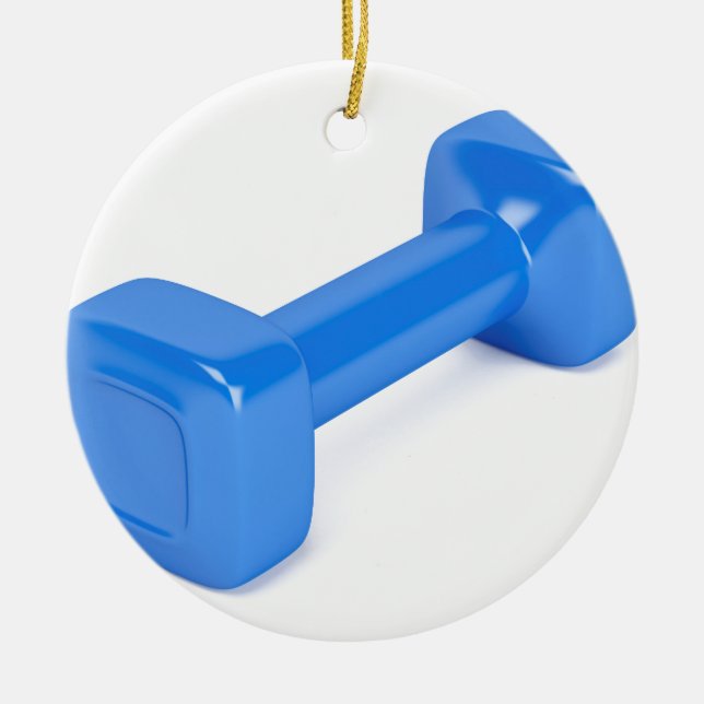 Blue plastic dumbbell ceramic ornament (Front)