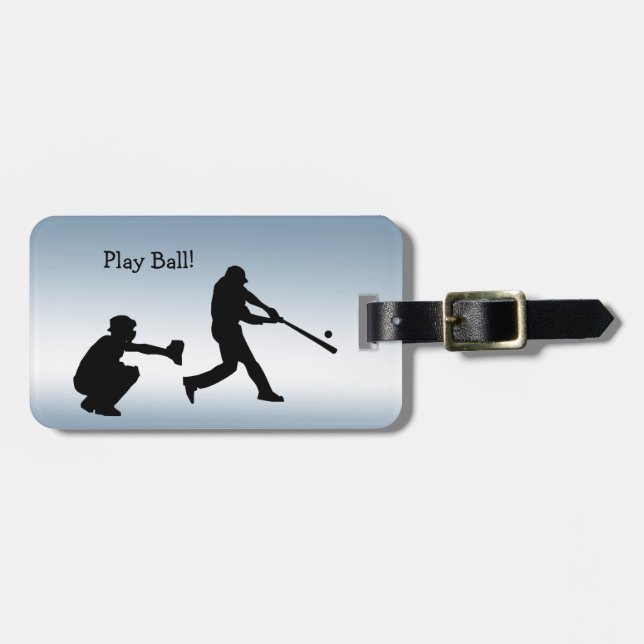 Blue Play Ball Baseball Sports Luggage Tag (Front Horizontal)