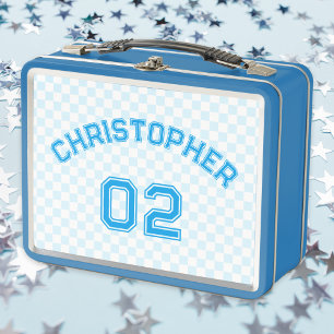 Blue Player Name Jersey Number Kids Boys School Metal Lunch Box