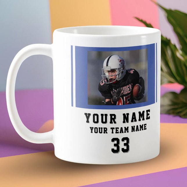 Blue Player Name Number Team Photo Coffee Mug (Creator Uploaded)