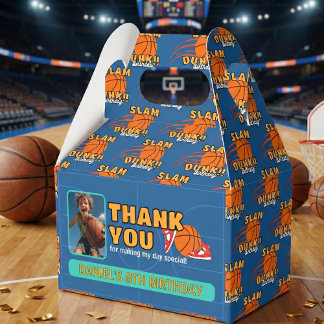 Blue Playful Basketball Kids Thank You Birthday Favour Box