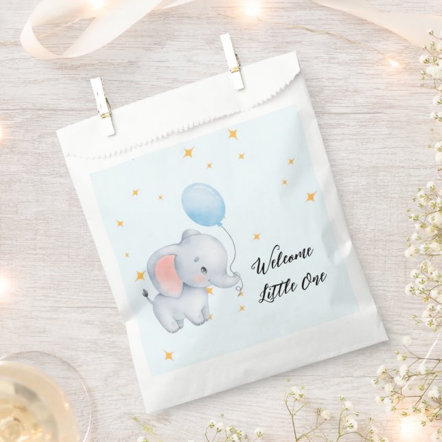 Blue Playful Elephants Baby Shower Favour Bag (Clipped)