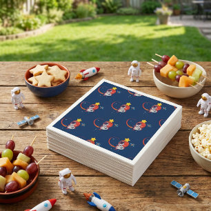 Blue Playful Outer Space Astronaut Birthday Party Napkin