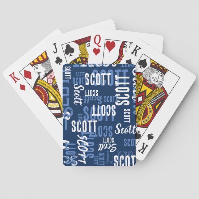 Blue Playing Cards personalised with His Name (Back)