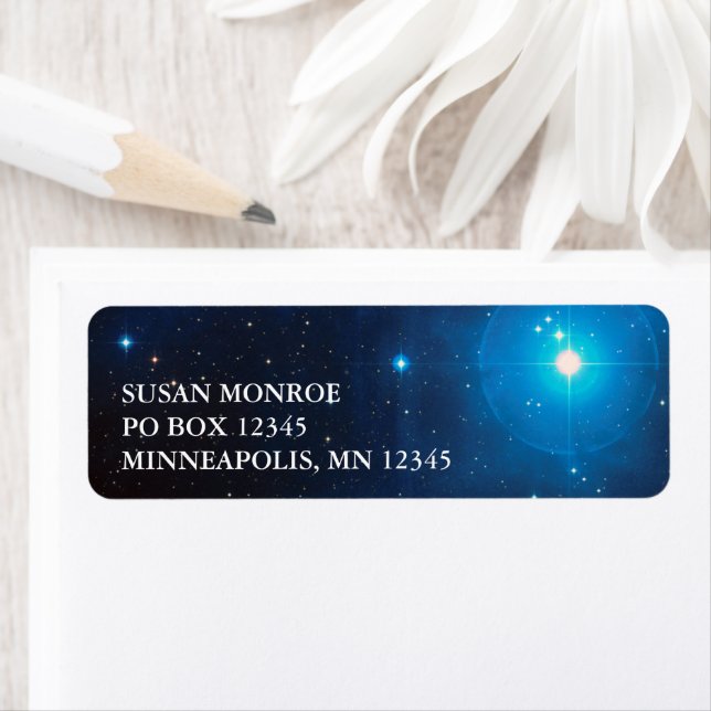 Blue Pleiades Constellation Photo Return Address Label (Insitu)
