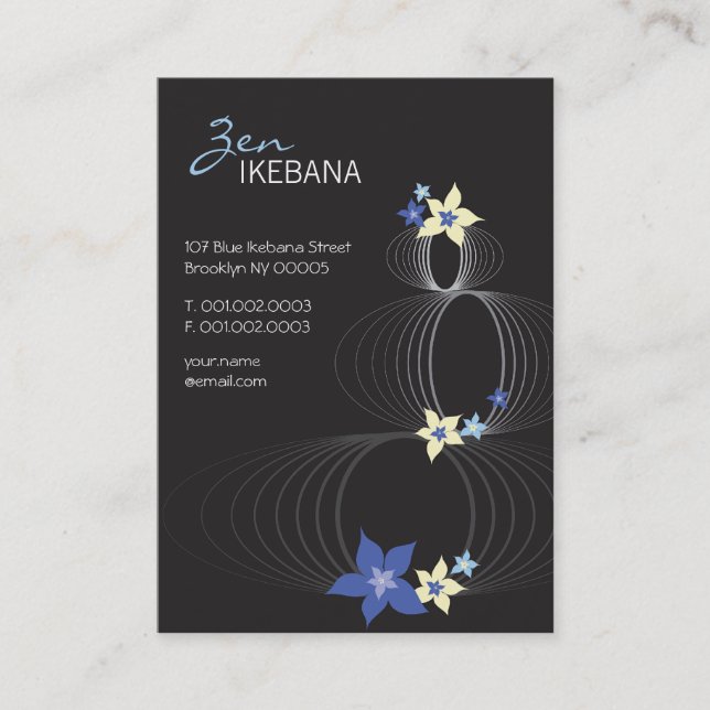 Blue Plumeria Frangipani Flower Chic Ikebana Zen Business Card (Front)