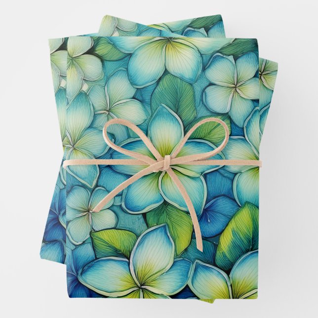 Blue Plumeria  Wrapping Paper Sheet (In situ)