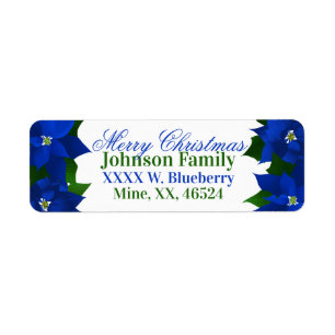 Blue Poinsettia Christmas Return Address Label