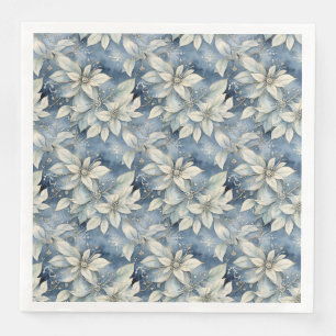 Blue Poinsettia Elegance Silver and Blue Winter Napkin