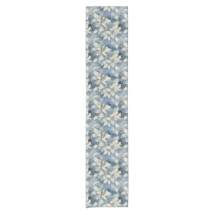 Blue Poinsettia Elegance Silver and Blue Winter Short Table Runner