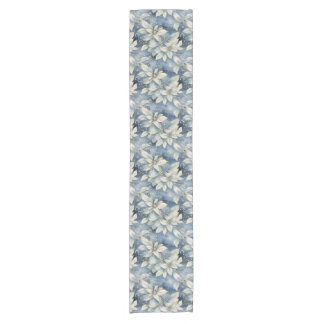 Blue Poinsettia Elegance Silver and Blue Winter Short Table Runner