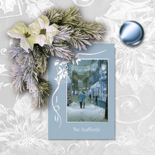 Blue Poinsettia Joy Foil Christmas Card