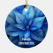 Blue Poinsettia Personalised Ornament