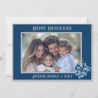 Blue Poinsettia Photo Flat Holiday Card