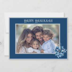 Blue Poinsettia Photo Flat Holiday Card