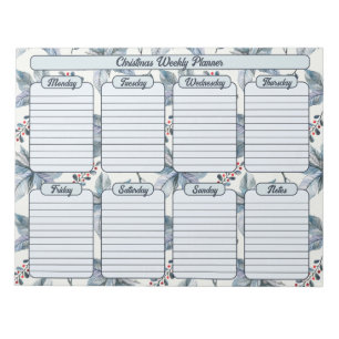 Blue Poinsettias Christmas Weekly Planner Notepad