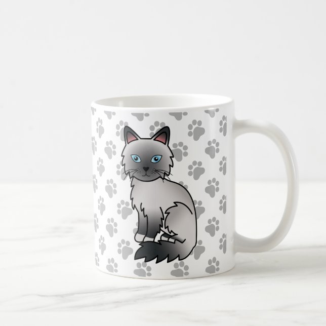 Blue Point Birman / Ragdoll Cartoon Cat & Paws Coffee Mug (Right)