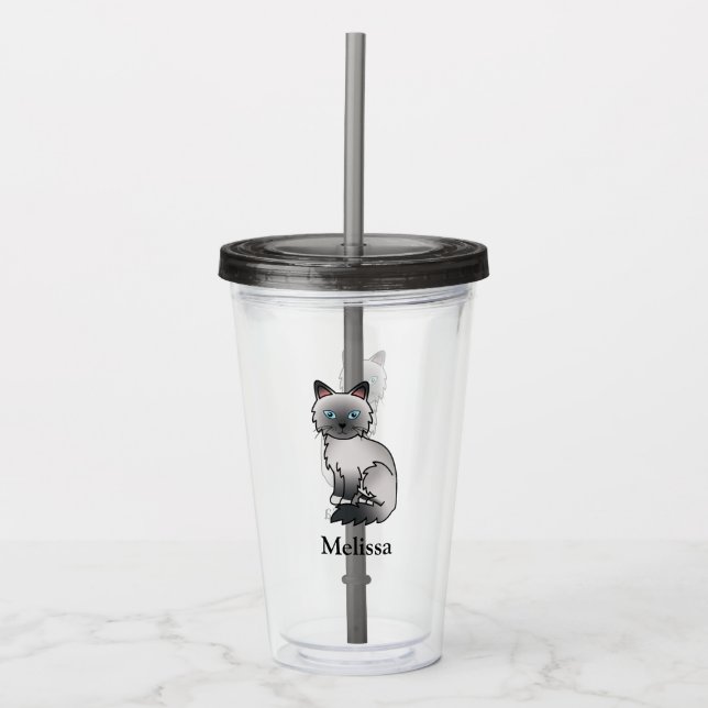 Blue Point Birman / Ragdoll Cat With Custom Name Acrylic Tumbler (Front)