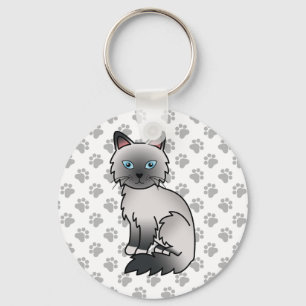Blue Point Birman / Ragdoll Cute Cat Illustration Key Ring