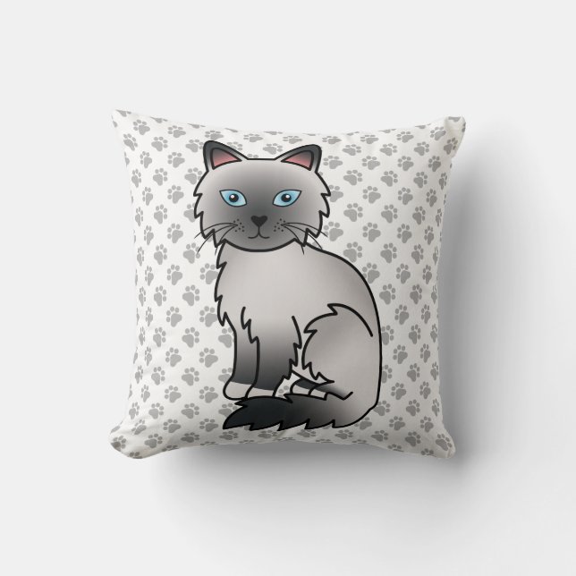 Blue Point Birman / Ragdoll Cute Cat & Paws Cushion (Front)
