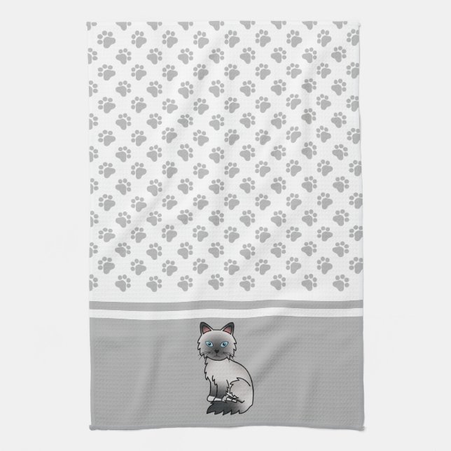 Blue Point Birman / Ragdoll Cute Cat & Paws Tea Towel (Vertical)