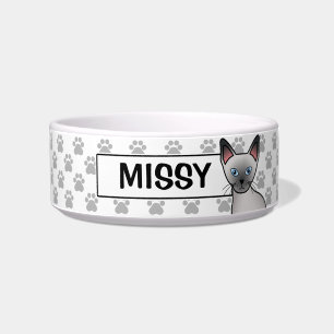 Blue Point Siamese Cat Cartoon Illustration & Name Bowl
