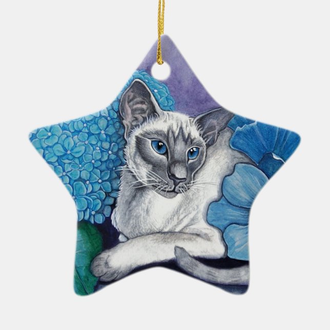 Blue Point Siamese Cat Ceramic Tree Decoration (Front)