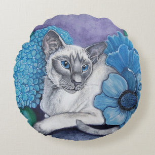 Blue Point Siamese Cat Round Cushion