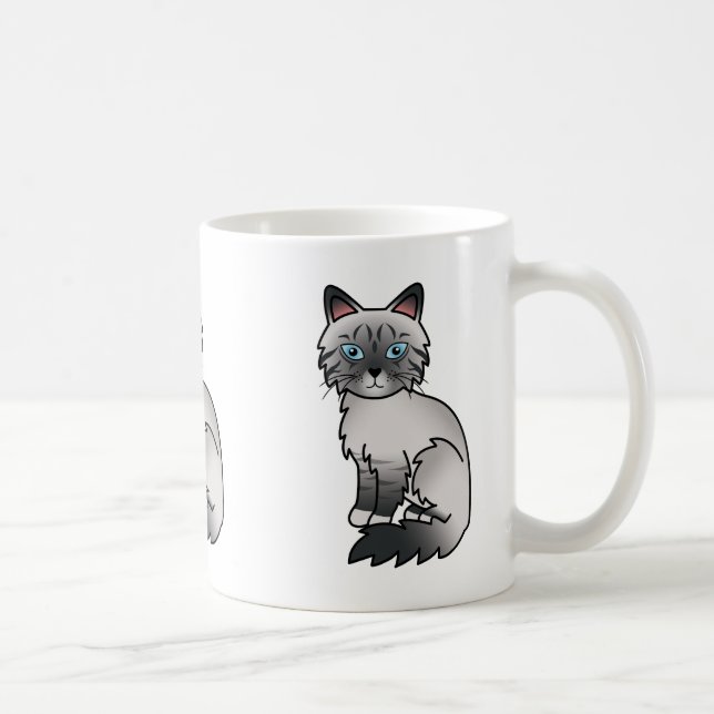 Blue Point Tabby Birman / Ragdoll Cat Cartoon Art Coffee Mug (Right)