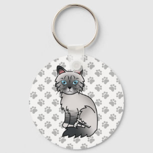 Blue Point Tabby Birman / Ragdoll Cat Illustration Key Ring
